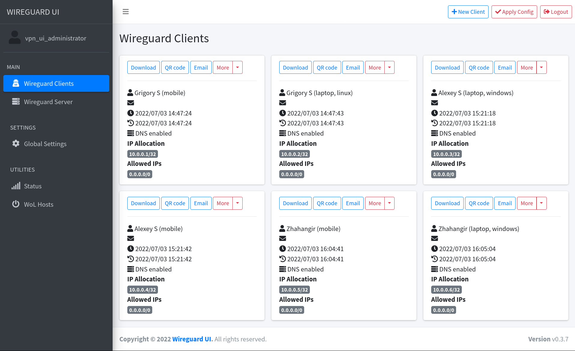 Business VPN Control Panel